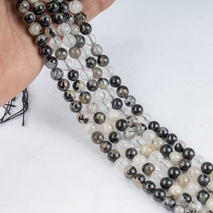 Black Rutile Beads, Natural Round Crystal Beads 6mm to 12mm  DestGlow