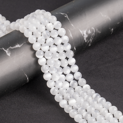 Selenite Round Beads Healing Crystal Gemstone Strand  DestGlow