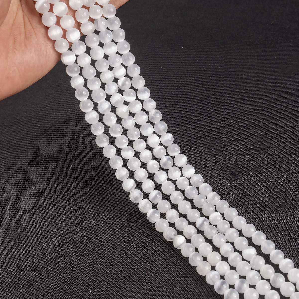 Selenite Round Beads Healing Crystal Gemstone Strand  DestGlow
