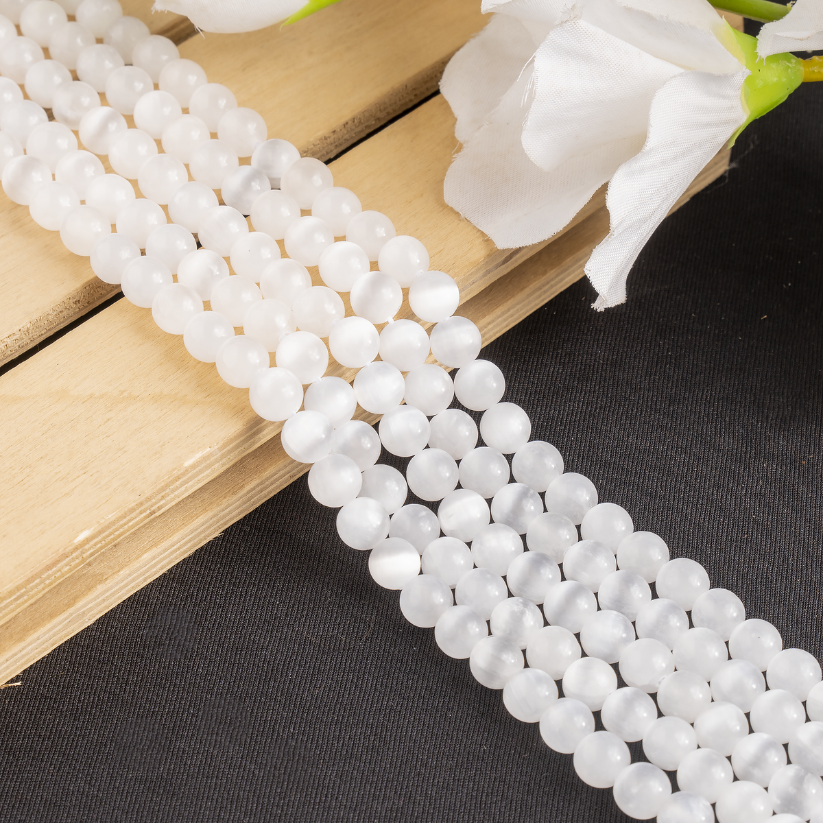 Selenite Round Beads Healing Crystal Gemstone Strand  DestGlow