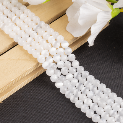 Selenite Round Beads Healing Crystal Gemstone Strand  DestGlow
