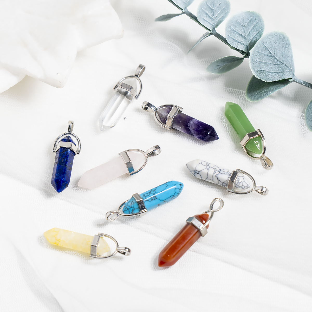 Polished Double Terminated Crystal Points Pencil Pendant Necklace  DestGlow