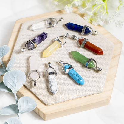 Polished Double Terminated Crystal Points Pencil Pendant Necklace  DestGlow
