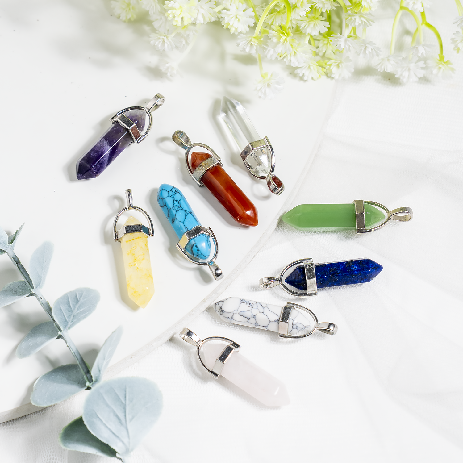 Polished Double Terminated Crystal Points Pencil Pendant Necklace  DestGlow