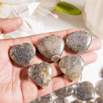 Labradorite Heart Crystal, Puffy Mini 1 Inch Pocket Crystal Heart.  DestGlow