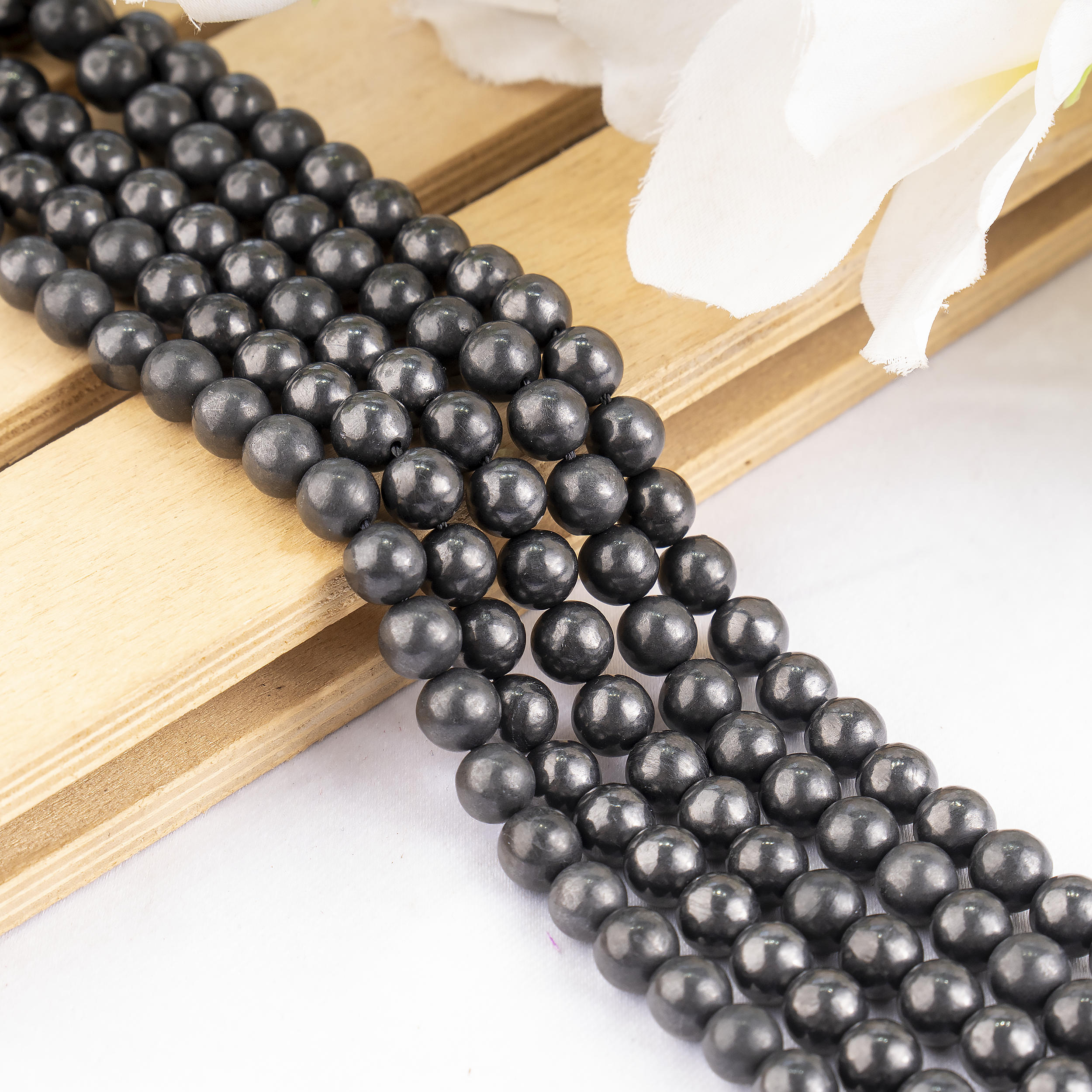 Black Shungite Beads, Natural Round Crystal Beads 6mm to 10mm