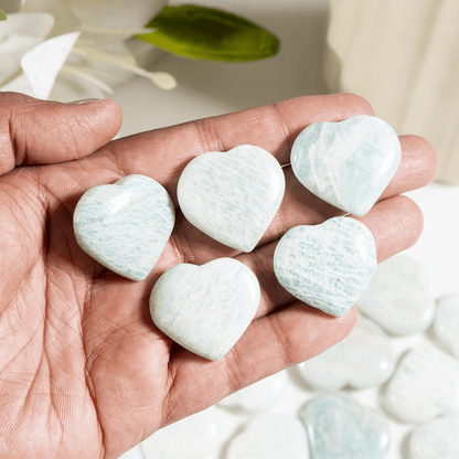 Amazonite Heart Crystal, Puffy Mini 1 Inch Pocket Crystal Heart  DestGlow