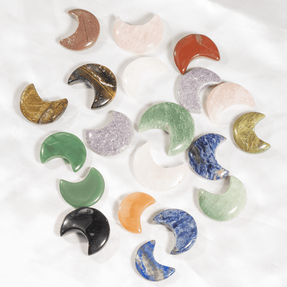 Polished  Crystal Moons, Hand Carved Crescent Moon Shaped  DestGlow