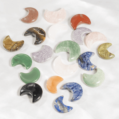 Polished  Crystal Moons, Hand Carved Crescent Moon Shaped  DestGlow