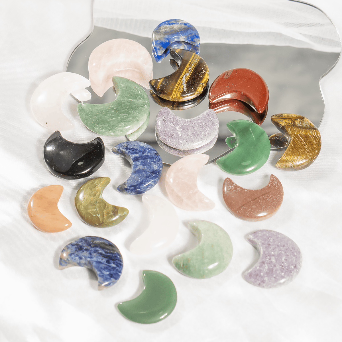 Polished  Crystal Moons, Hand Carved Crescent Moon Shaped  DestGlow