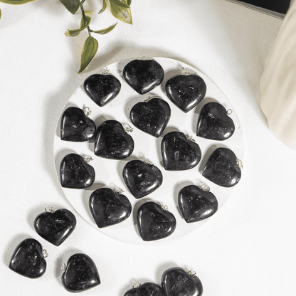 Real Black Tourmaline Crystal Heart Pendant, Genuine Heart Shaped Necklaces  DestGlow