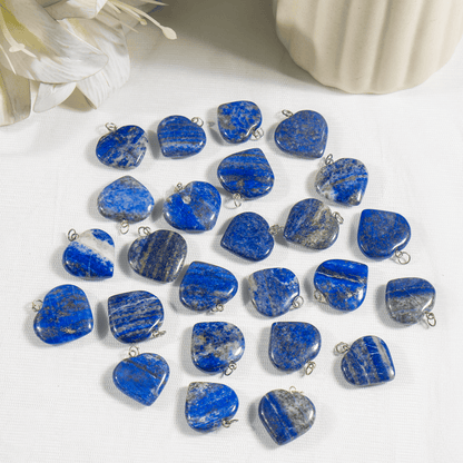 Real Lapis Lazuli Crystal Heart Pendant, Genuine Heart Shaped Necklaces.  DestGlow