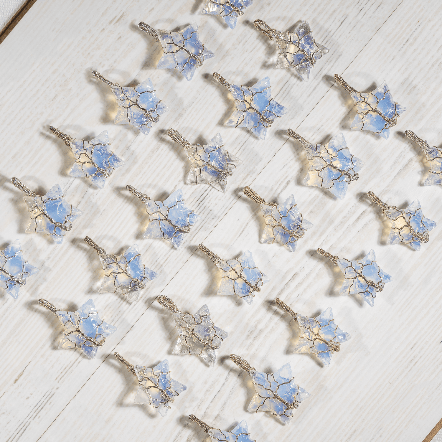 Opal Star Wire Wrapped Pendants, Silver Necklace with Chain  DestGlow