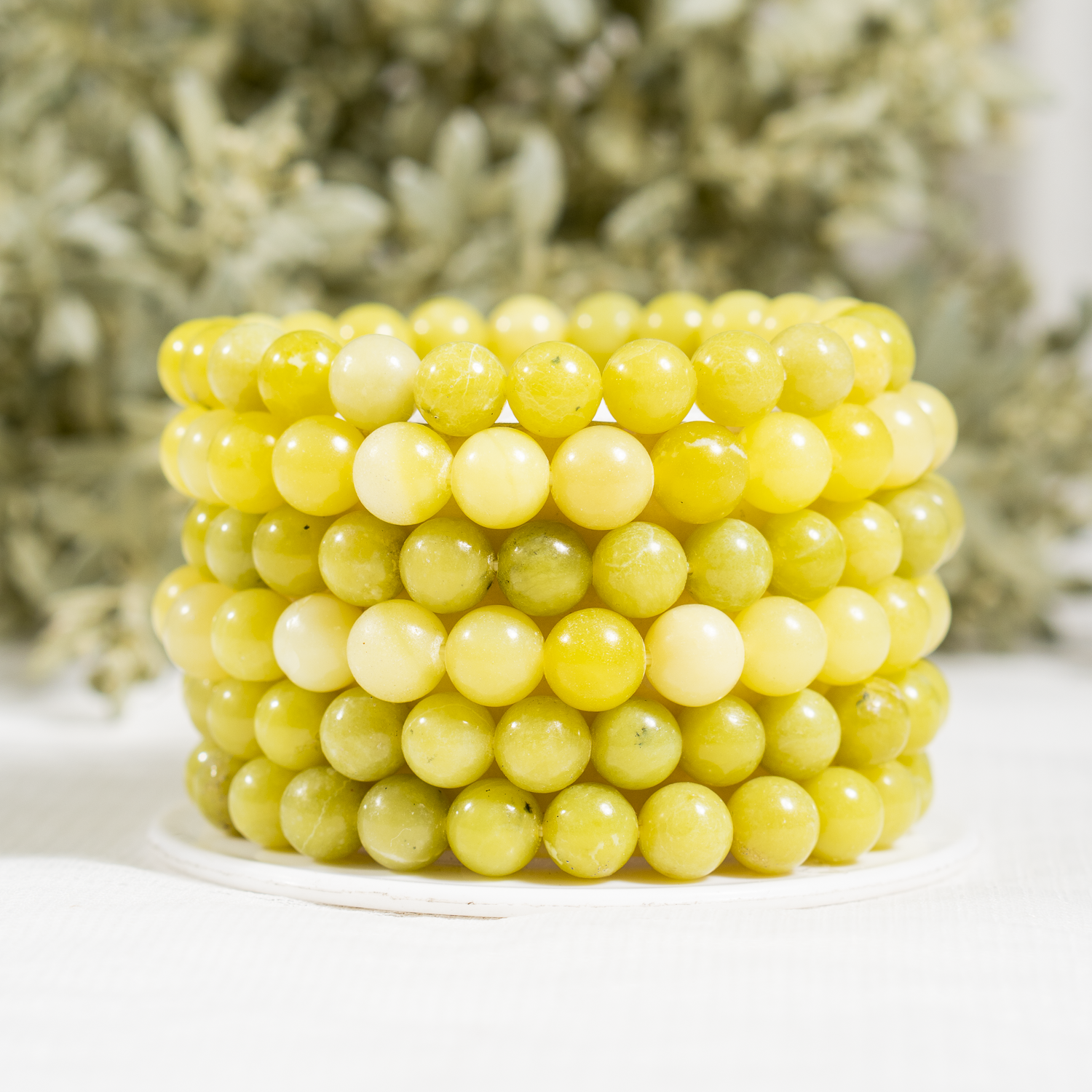 Lemon Quartz Round Beads Bracelet (Enhances Focus &amp; Clarity ).  DestGlow