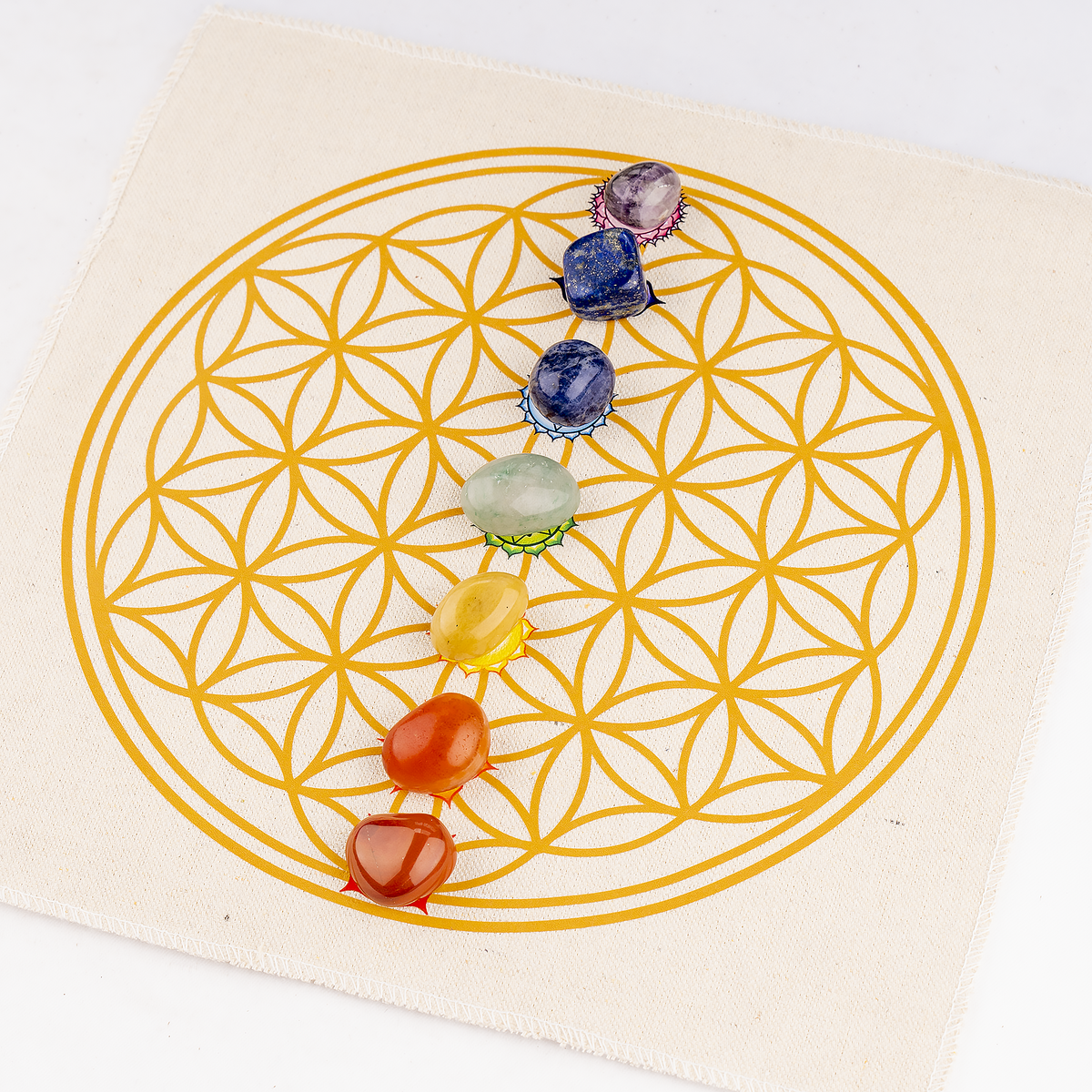 12-Inch Crystal Grid Cloth 7 chakra – Sacred Geometry Altar Mat for Meditation &amp; Reiki  DestGlow