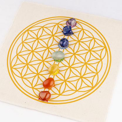 12-Inch Crystal Grid Cloth 7 chakra – Sacred Geometry Altar Mat for Meditation &amp; Reiki  DestGlow