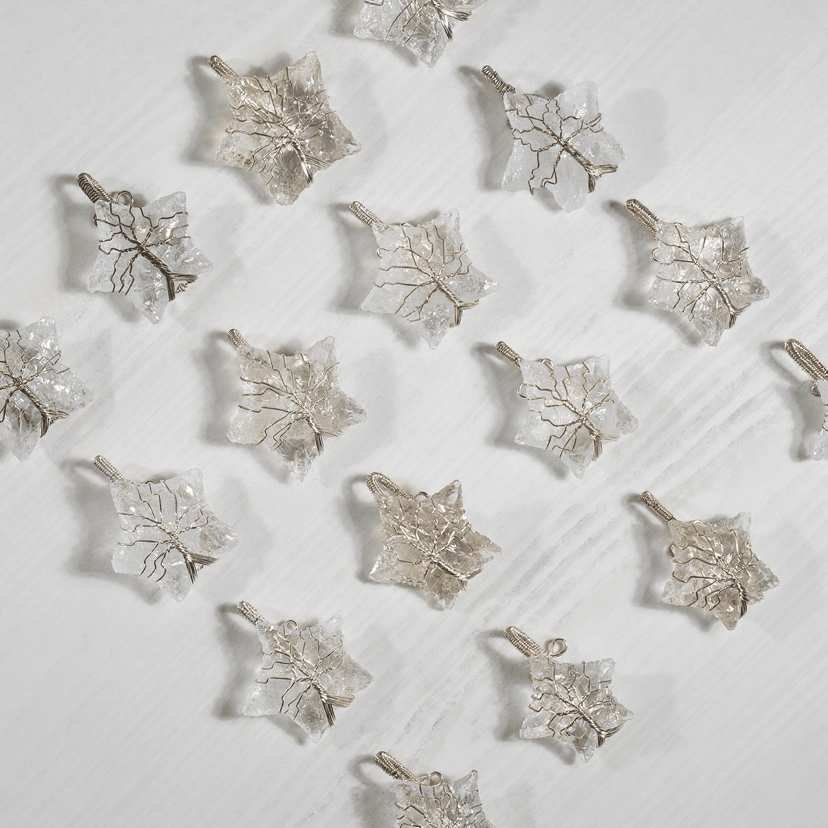 Crystal Quartz Star Wire Wrapped Pendants, Silver Necklace with Chain