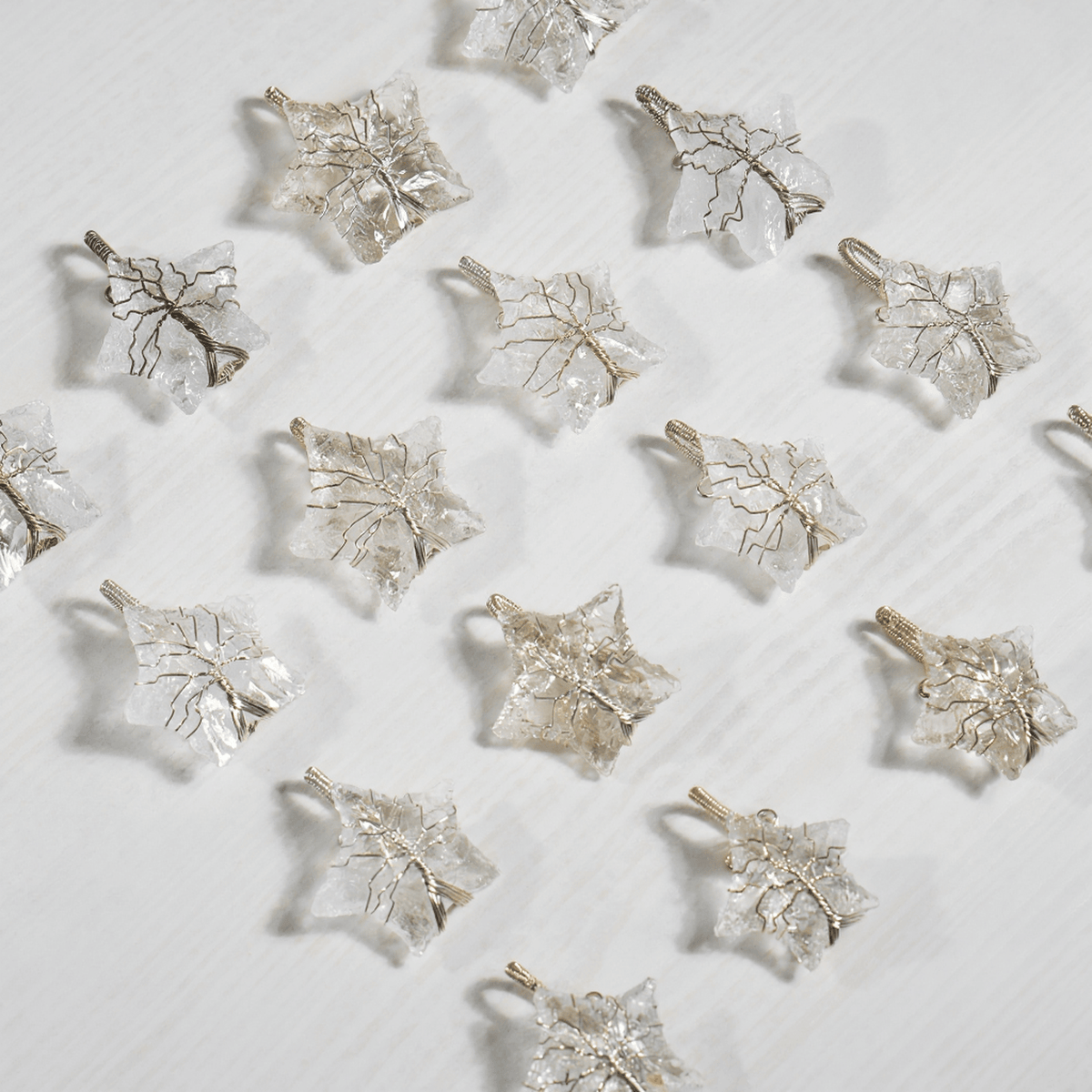 Crystal Quartz Star Wire Wrapped Pendants, Silver Necklace with Chain  DestGlow