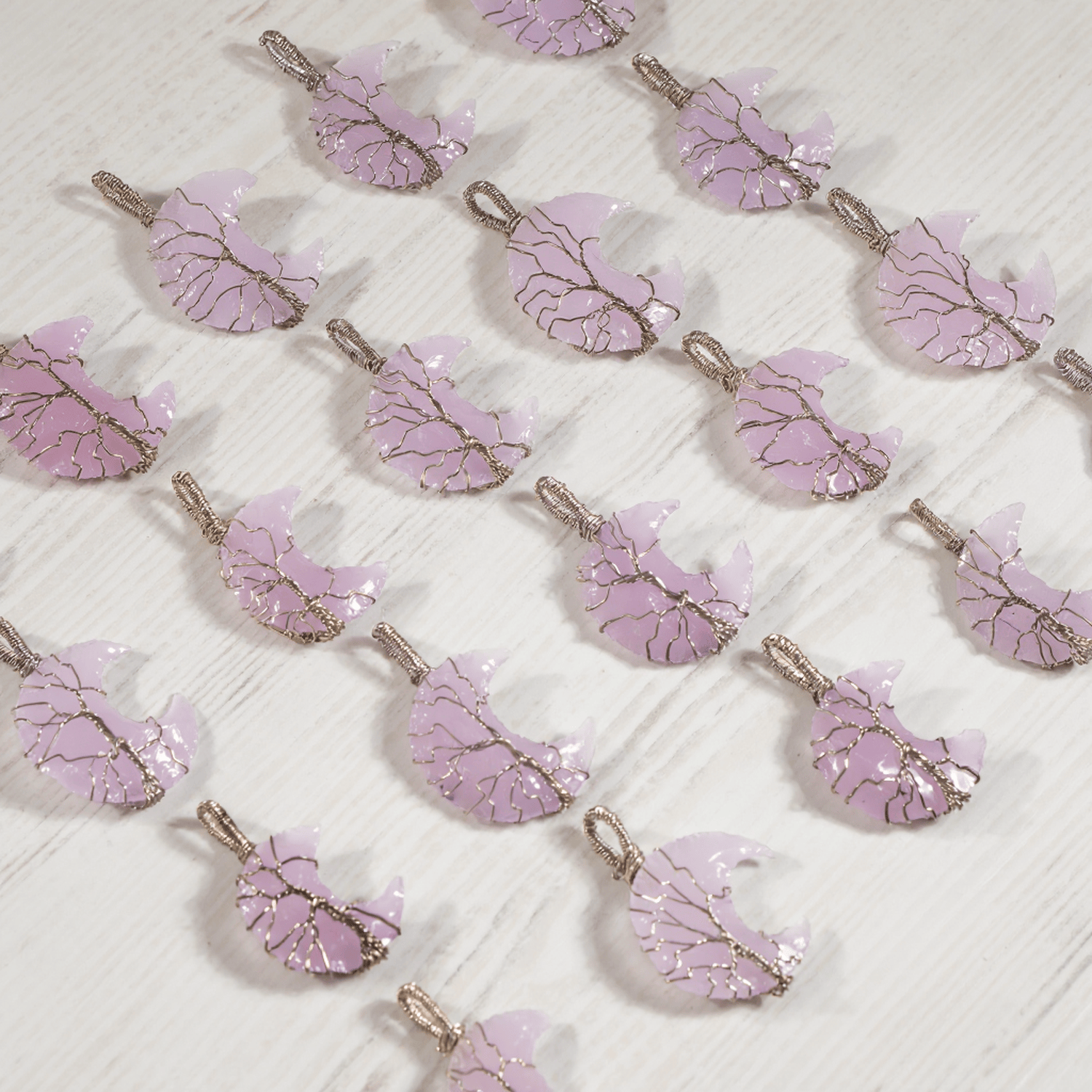 Rose Quartz Moon Silver Wire Wrapped Pendant, Crystal Moon Pendant  DestGlow