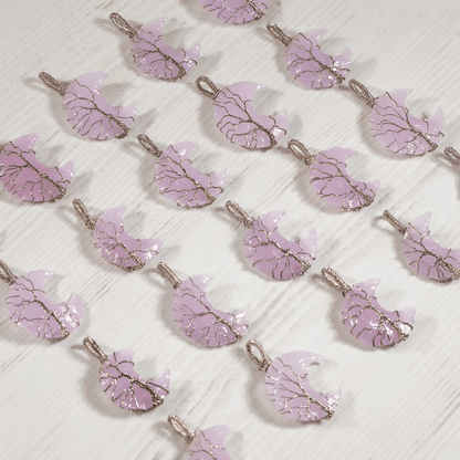 Rose Quartz Moon Silver Wire Wrapped Pendant, Crystal Moon Pendant  DestGlow