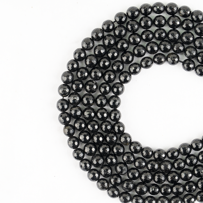 Black Tourmaline Faceted Beads, Crystal Beads for Jewelry.
