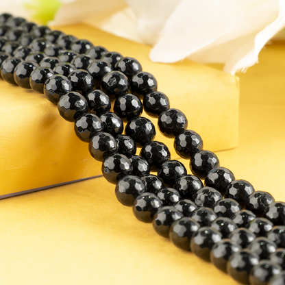 Black Tourmaline Faceted Beads, Crystal Beads for Jewelry.