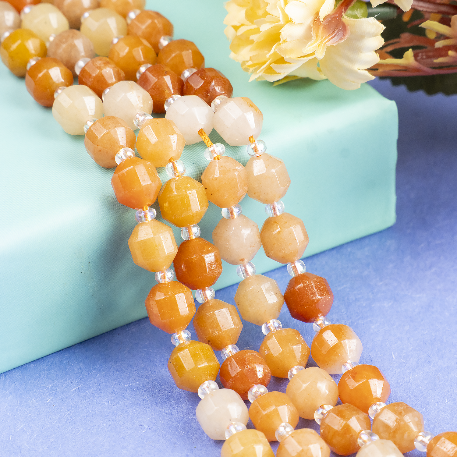 Red Aventurine Faceted Prism Cut Beads For Jewelry Making