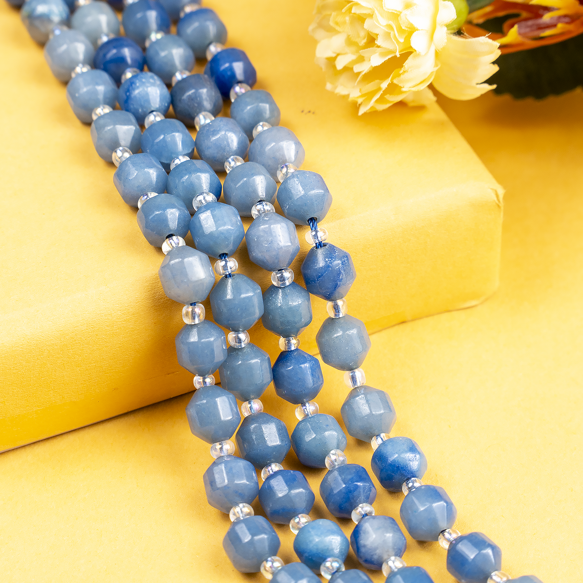 Blue Aventurine Faceted Prism Cut Beads For Jewelry Making