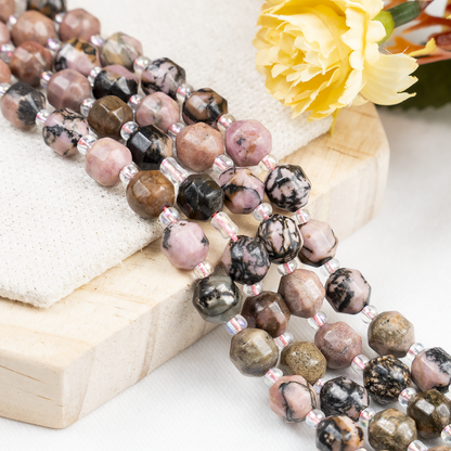 Rhodonite Faceted Prism Cut Beads For Jewelry Making  DestGlow