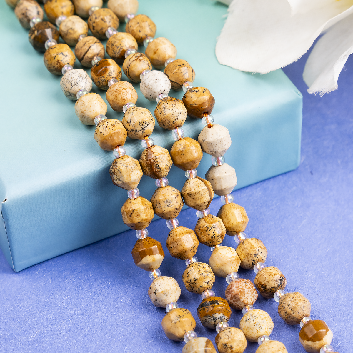Picture Jasper Faceted Prism Cut Beads For Jewelry Making  DestGlow