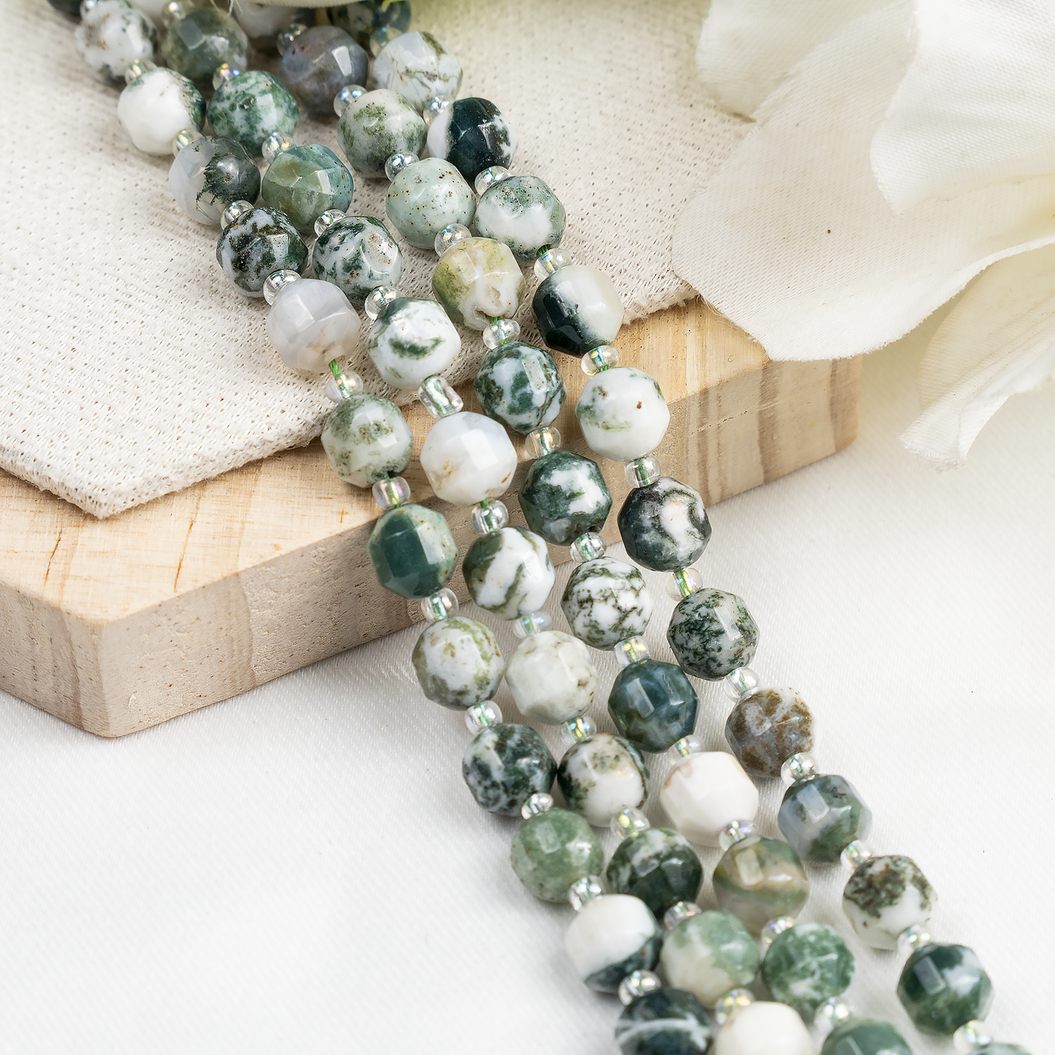 Tree Agate Faceted Prism Cut Beads For Jewelry Making