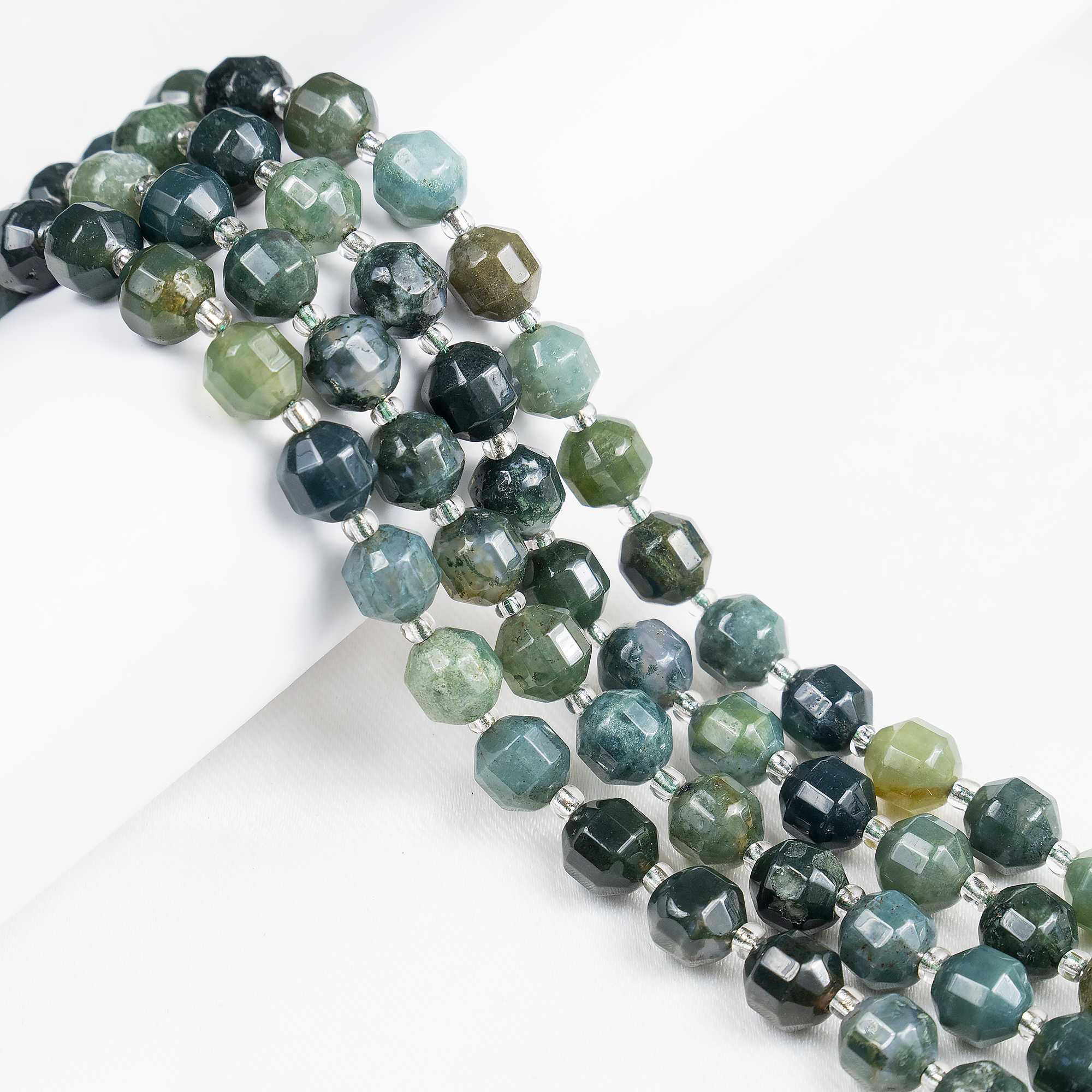 Moss Agate Faceted Prism Cut Beads For Jewelry Making  DestGlow