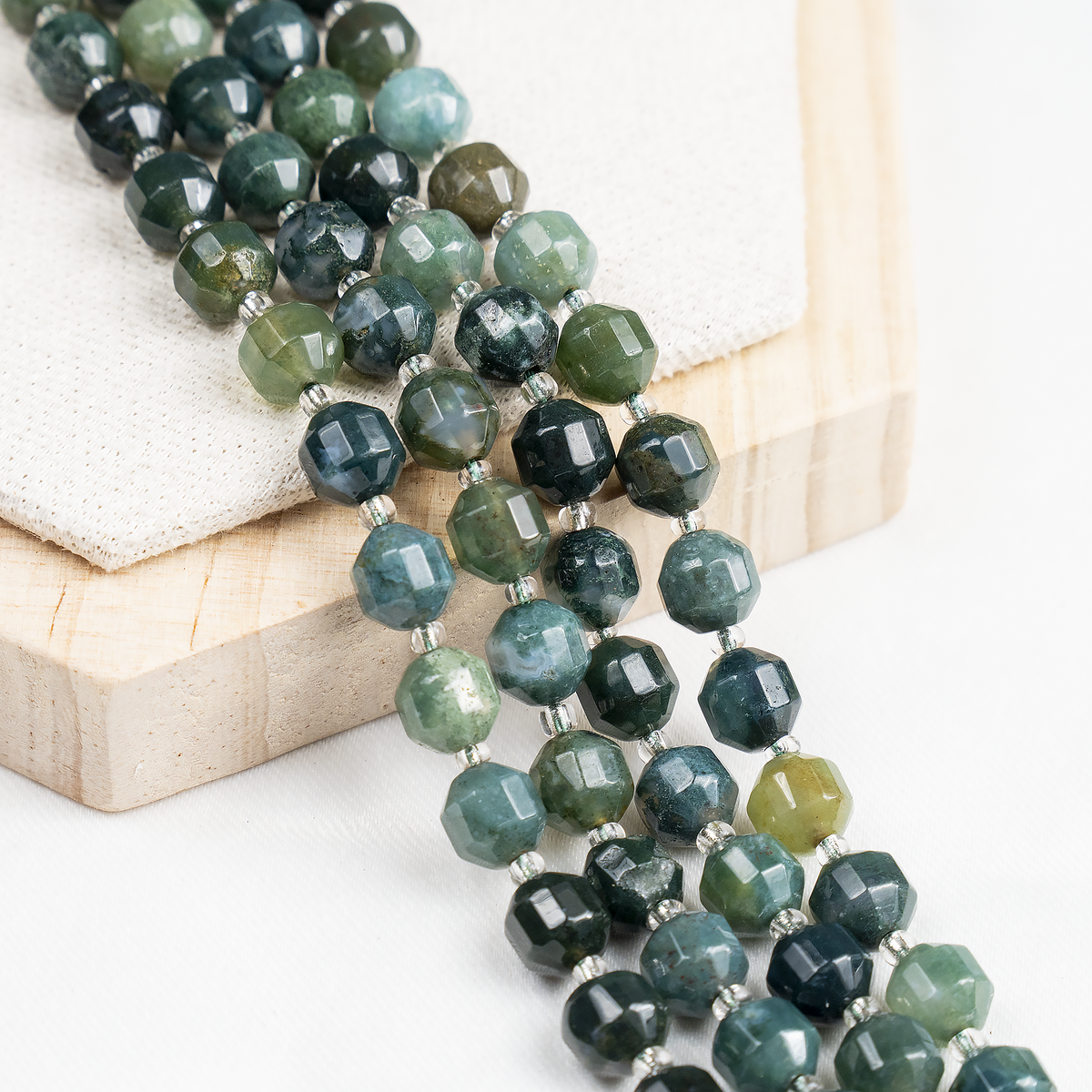 Moss Agate Faceted Prism Cut Beads For Jewelry Making  DestGlow