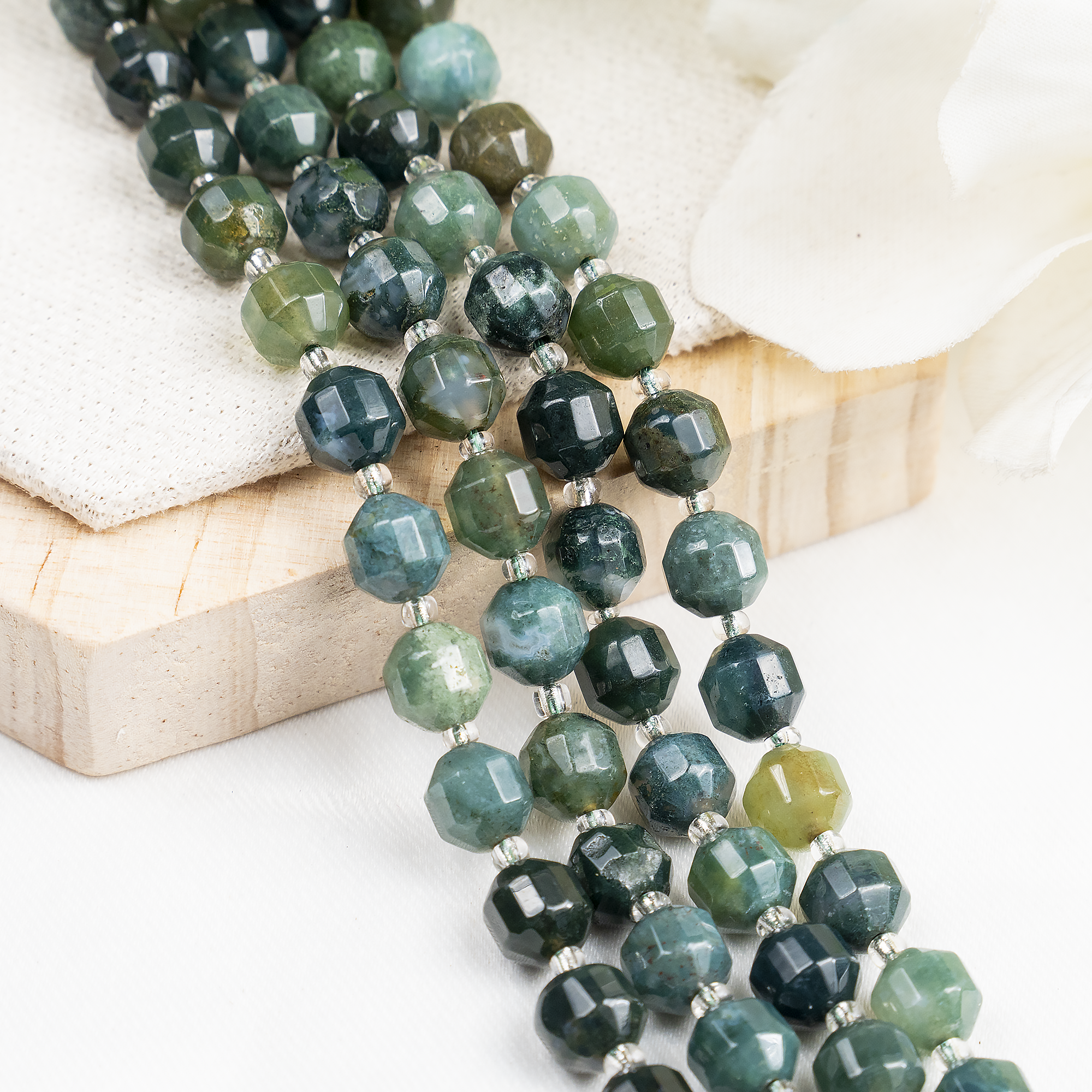 Moss Agate Faceted Prism Cut Beads For Jewelry Making  DestGlow