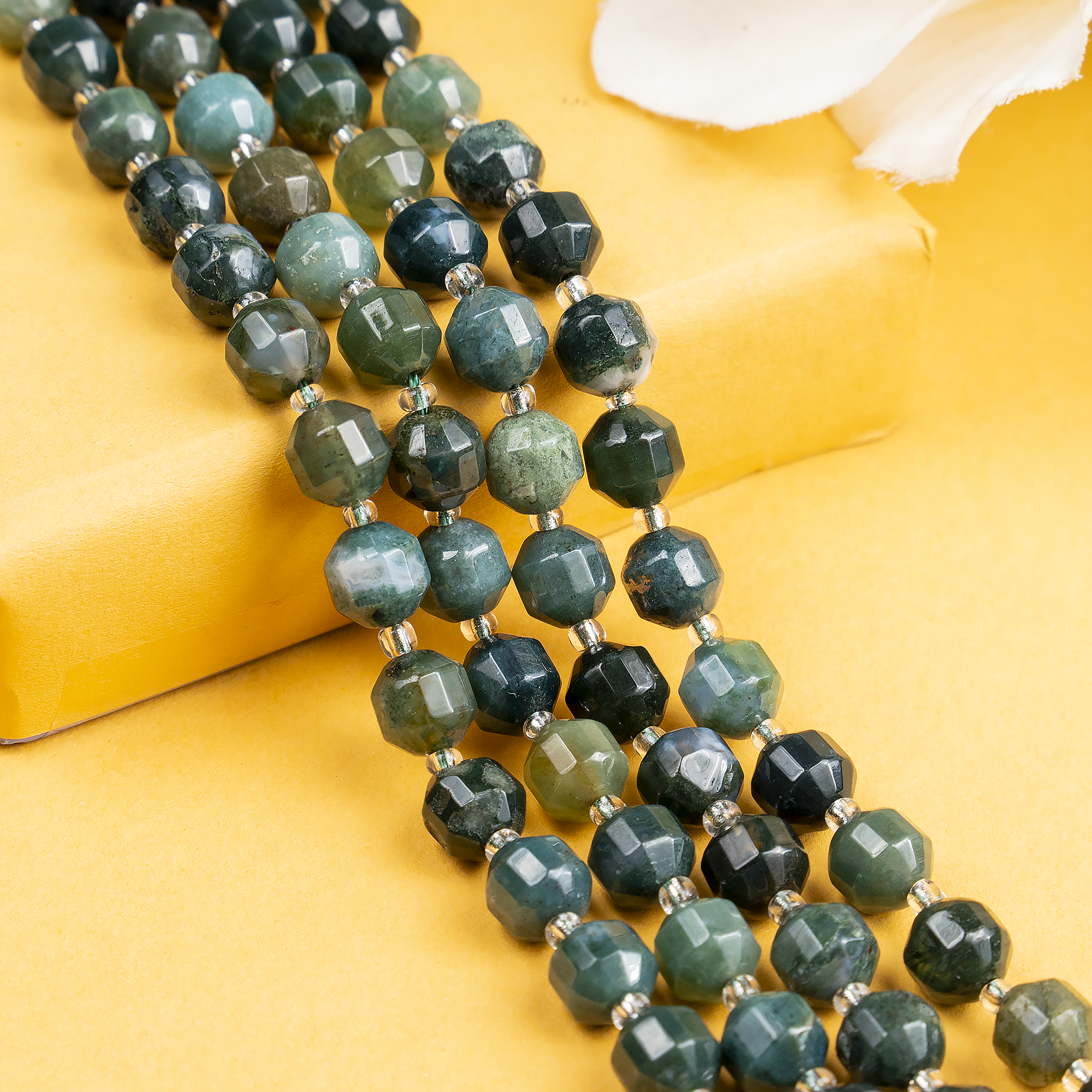Moss Agate Faceted Prism Cut Beads For Jewelry Making  DestGlow