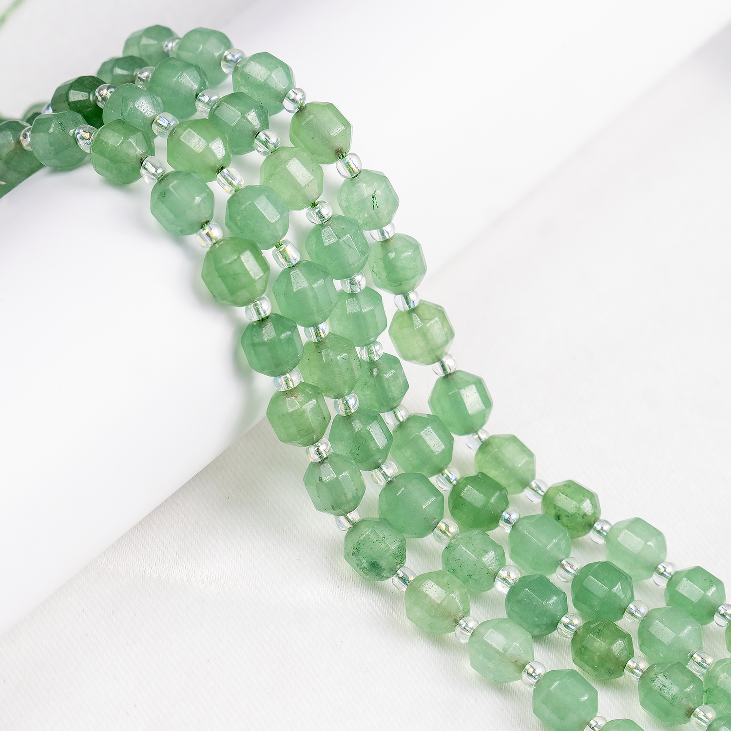 Green Aventurine Faceted Prism Cut Beads For Jewelry Making