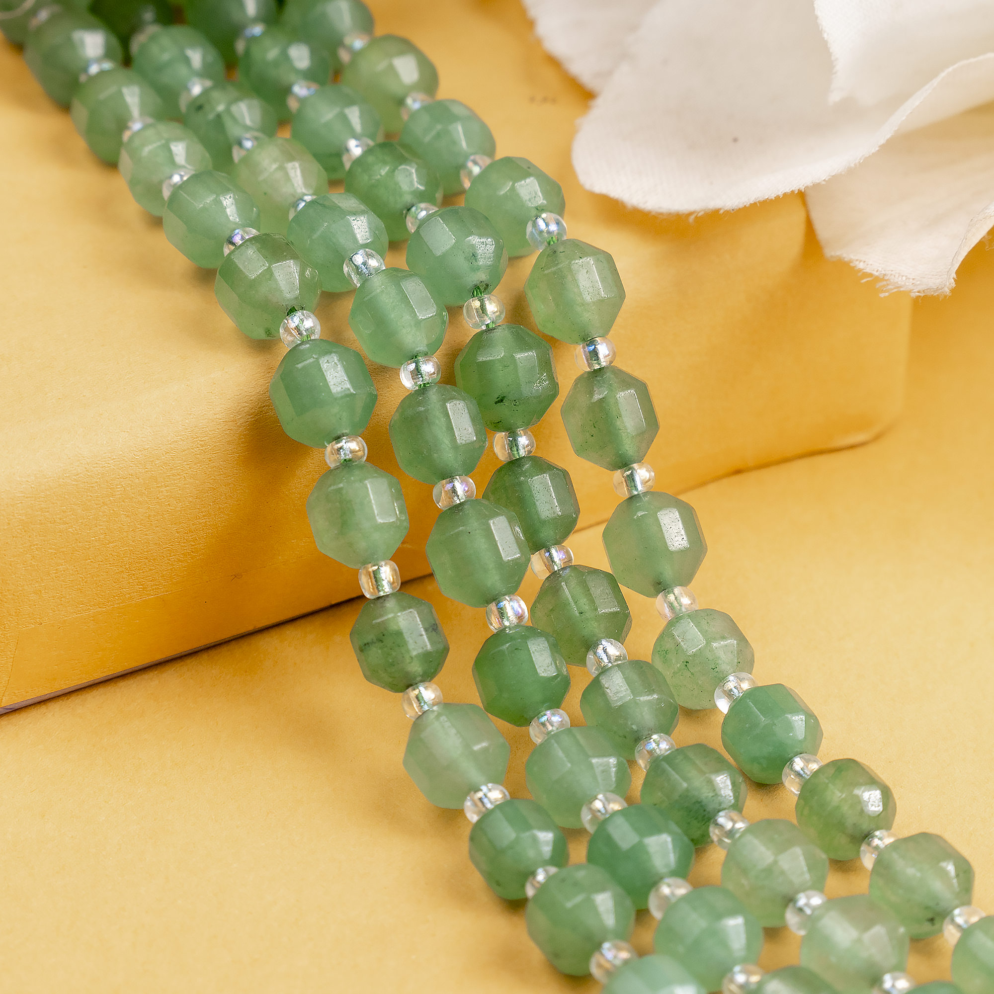 Green Aventurine Faceted Prism Cut Beads For Jewelry Making