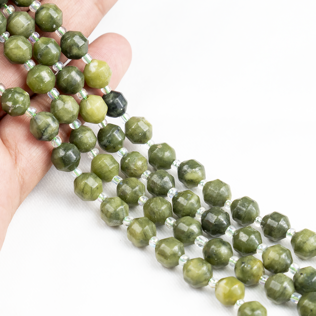 Green Jade Faceted Prism Cut Beads For Jewelry Making