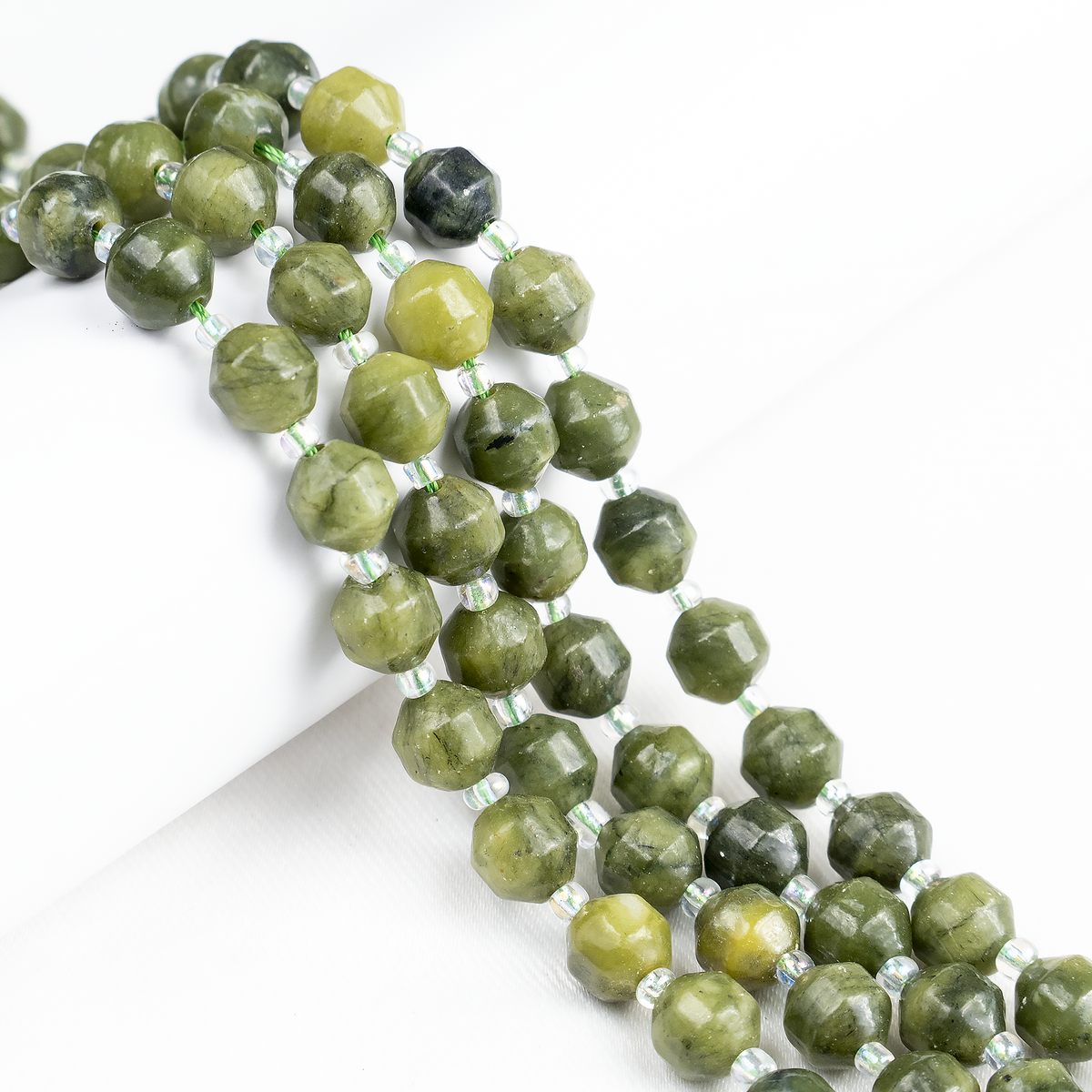 Green Jade Faceted Prism Cut Beads For Jewelry Making
