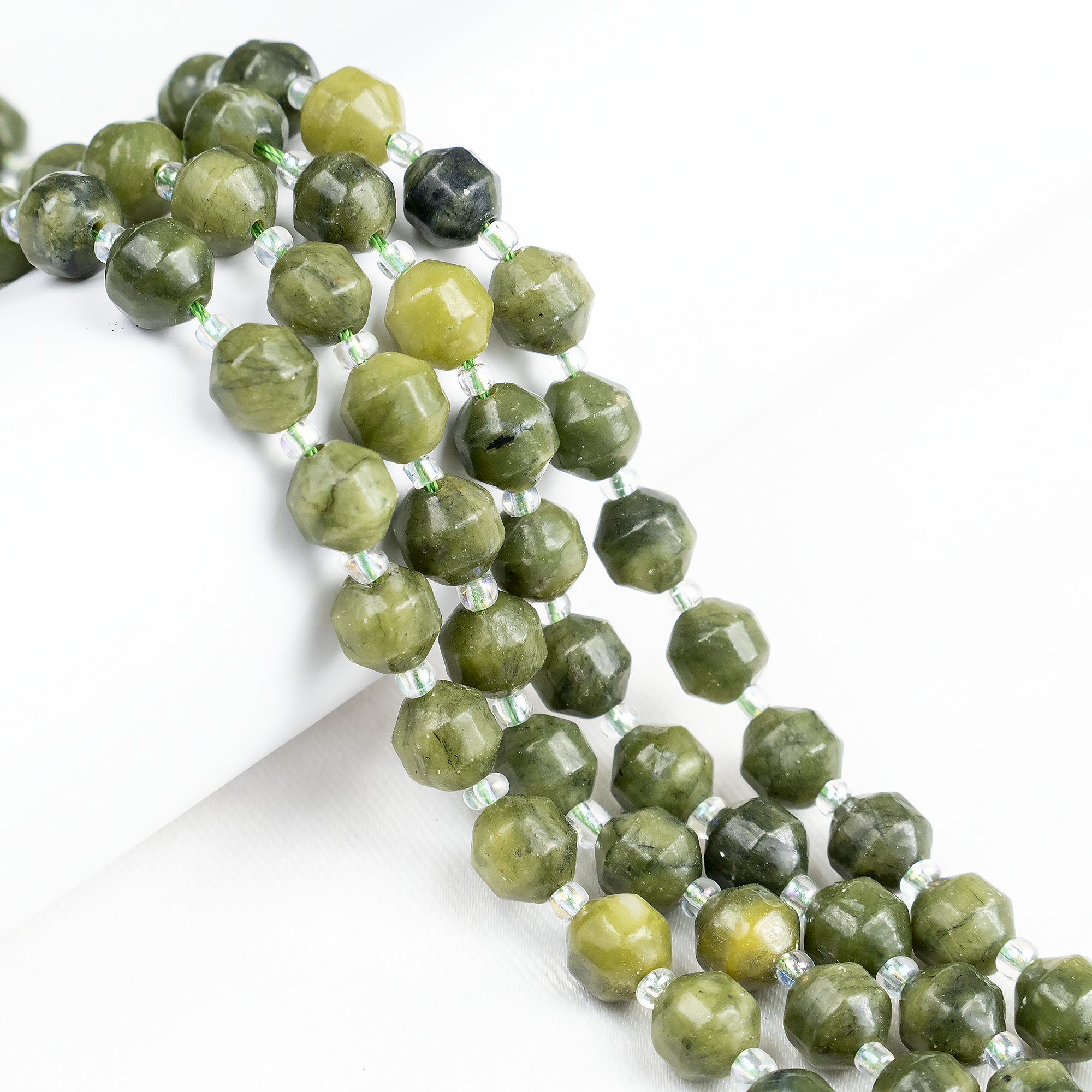 Green Jade Faceted Prism Cut Beads For Jewelry Making