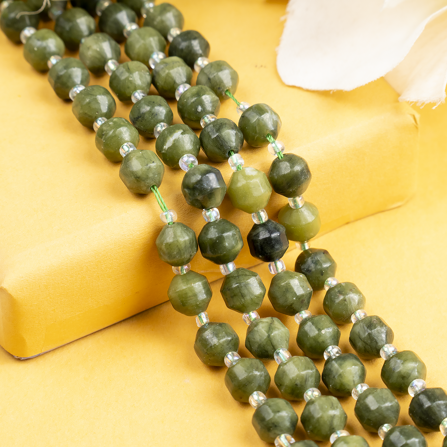 Green Jade Faceted Prism Cut Beads For Jewelry Making