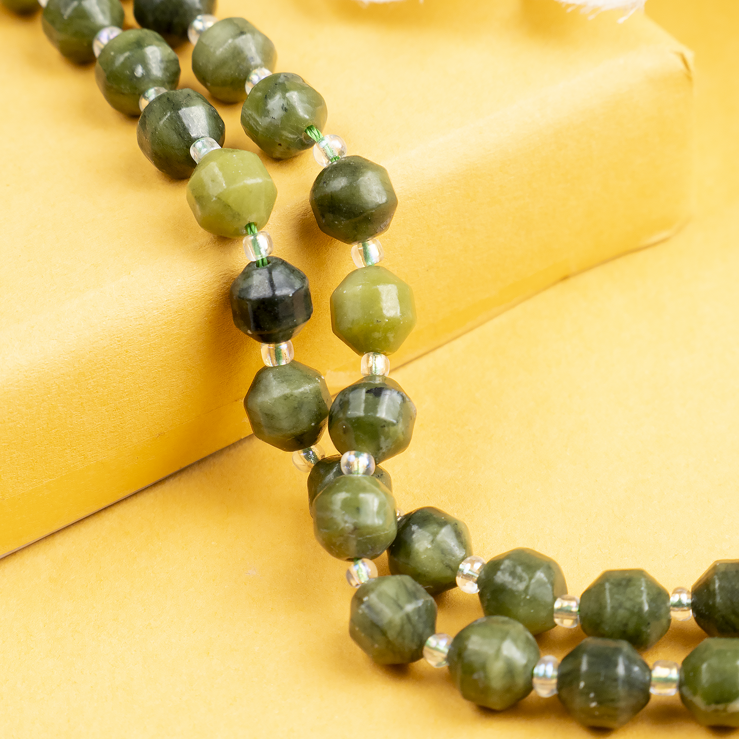 Green Jade Faceted Prism Cut Beads For Jewelry Making