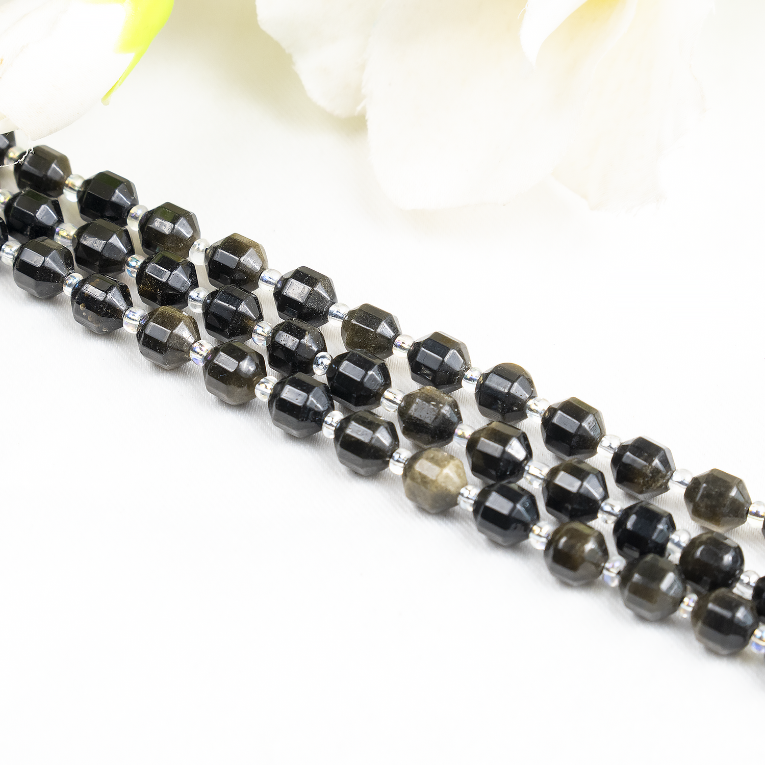 Golden Obsidian Faceted Prism Cut Beads For Jewelry Making