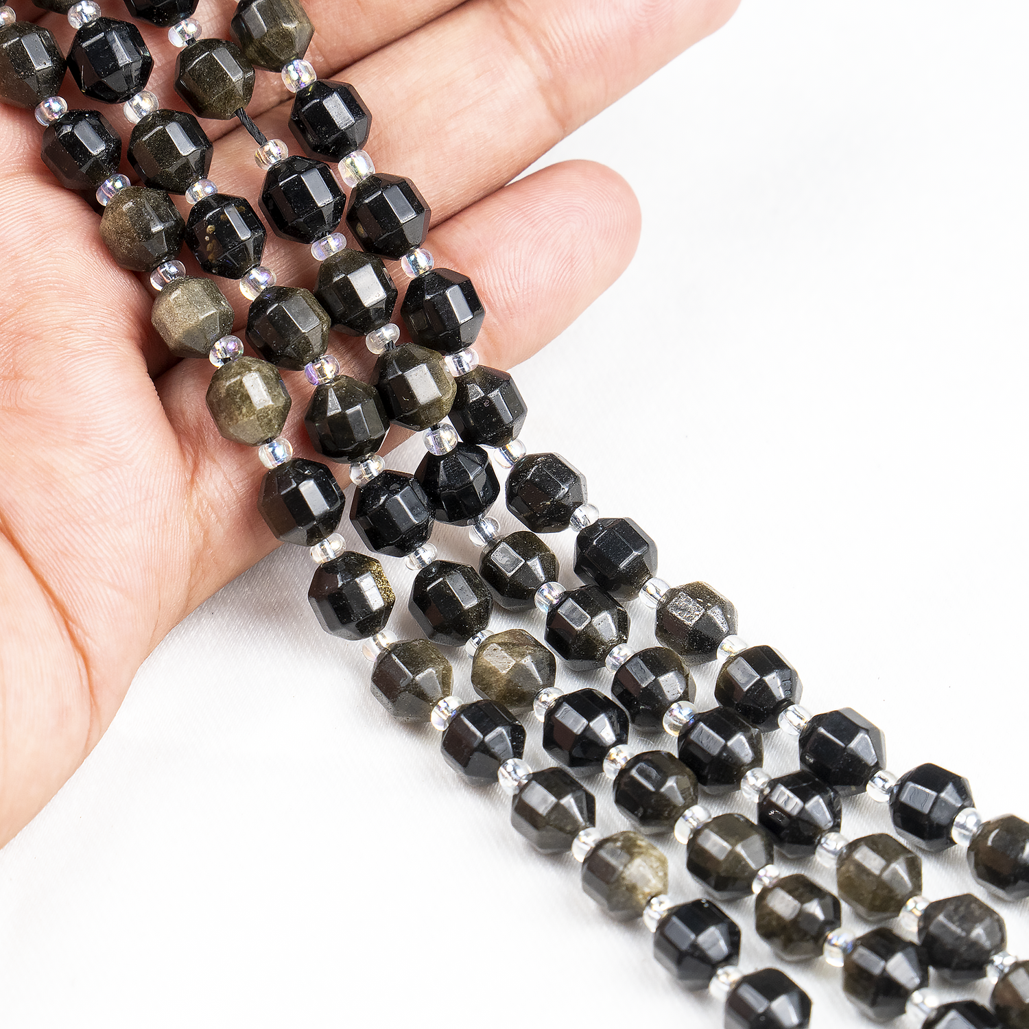 Golden Obsidian Faceted Prism Cut Beads For Jewelry Making