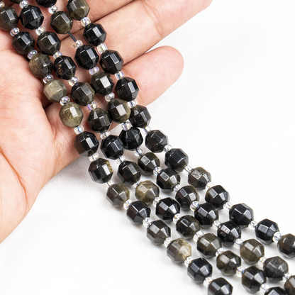Golden Obsidian Faceted Prism Cut Beads For Jewelry Making