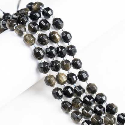Golden Obsidian Faceted Prism Cut Beads For Jewelry Making