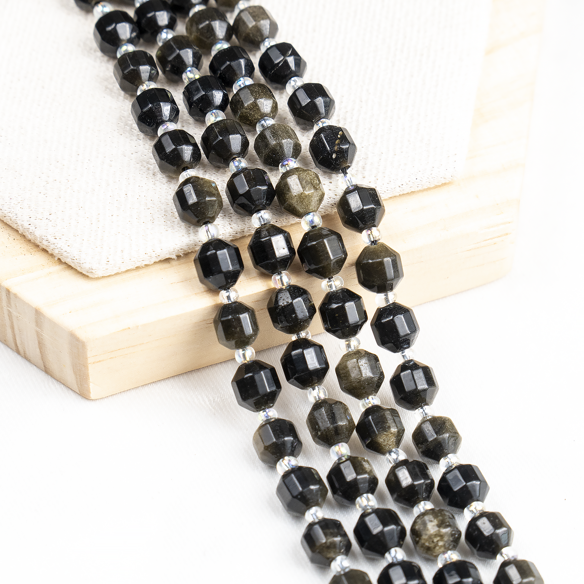 Golden Obsidian Faceted Prism Cut Beads For Jewelry Making