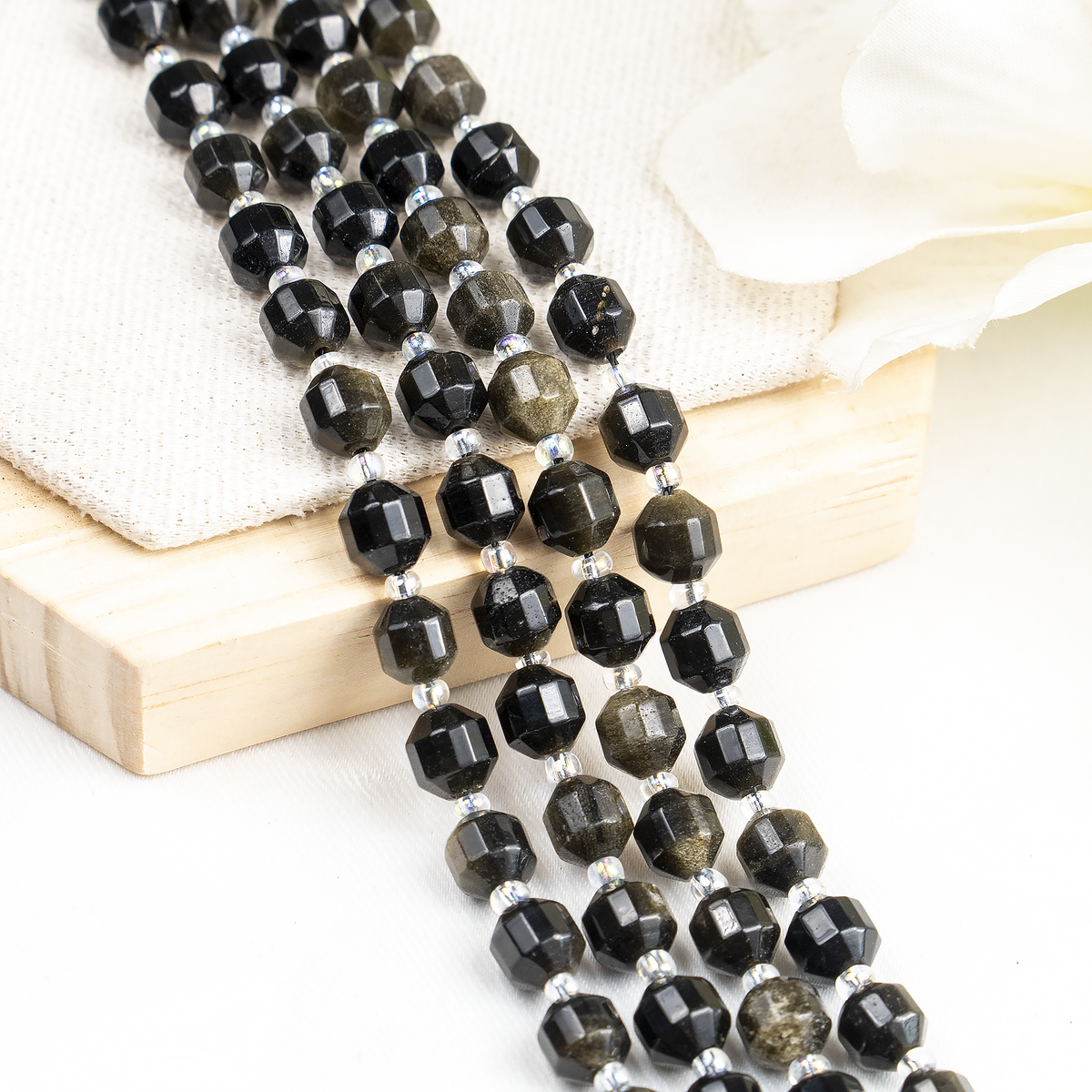 Golden Obsidian Faceted Prism Cut Beads For Jewelry Making