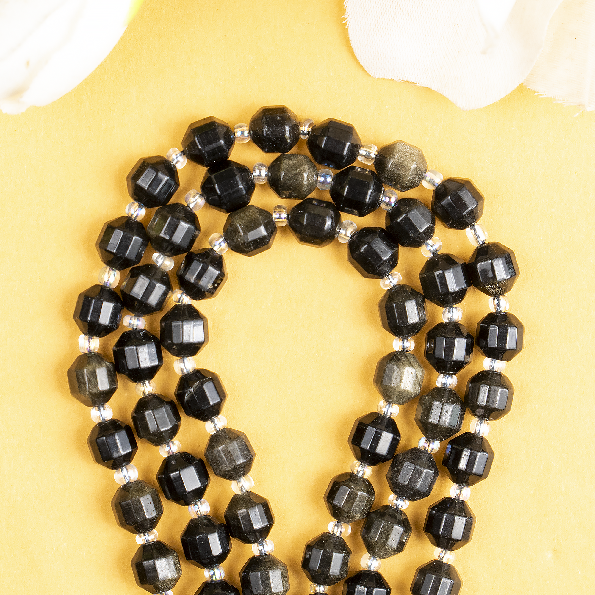 Golden Obsidian Faceted Prism Cut Beads For Jewelry Making