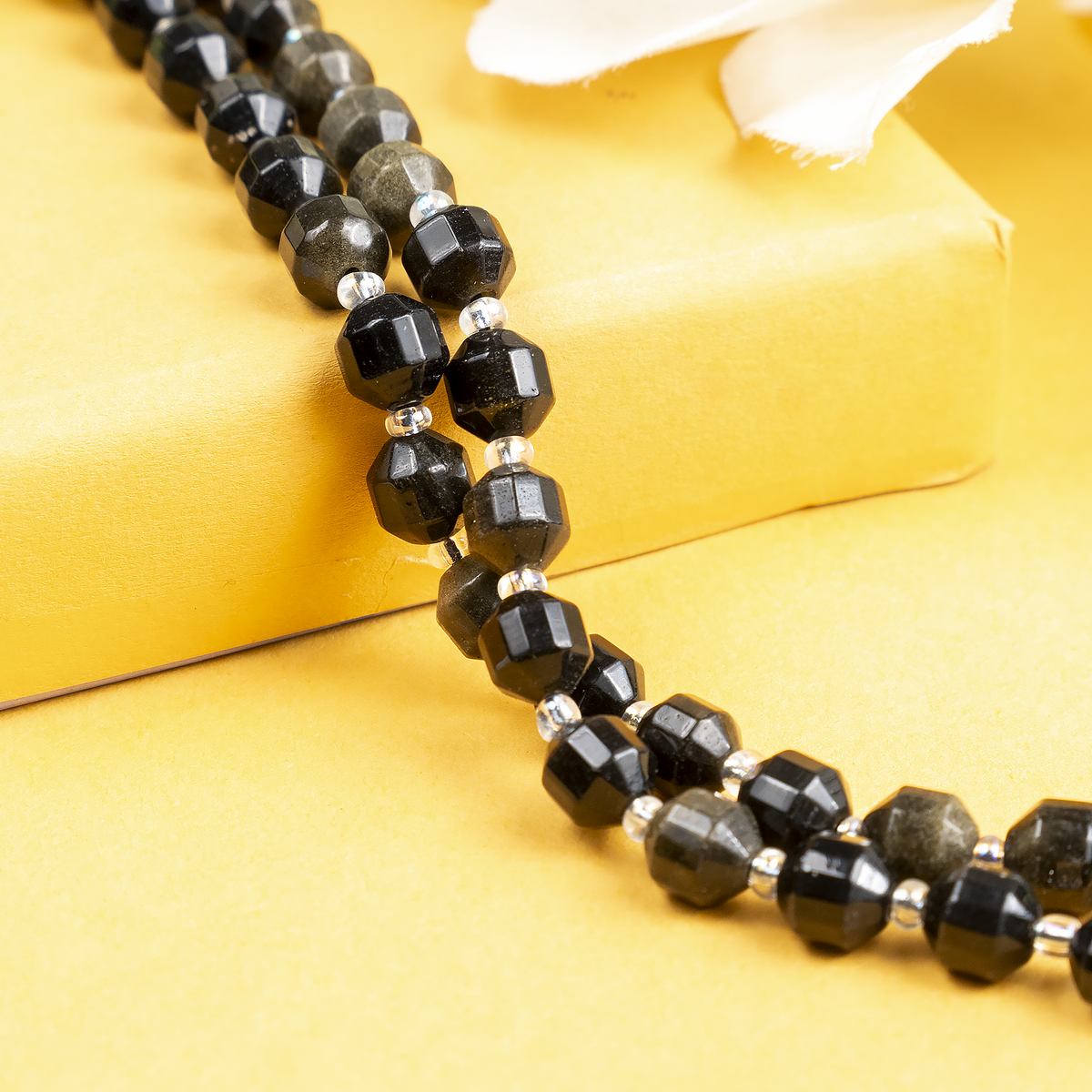 Golden Obsidian Faceted Prism Cut Beads For Jewelry Making